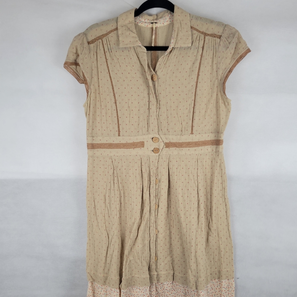 Free People gauzy Floral button up dress sz 12 Cottagecore